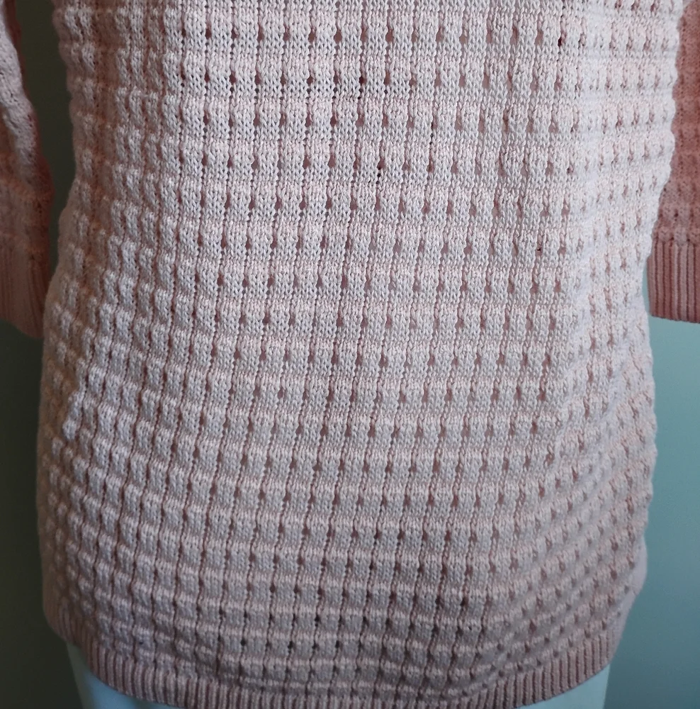 Talbots Cotton Blend Basket Weave Knit 3/4 Sleeve Pastel Pink Sweater Sz Medium - Picture 10 of 17
